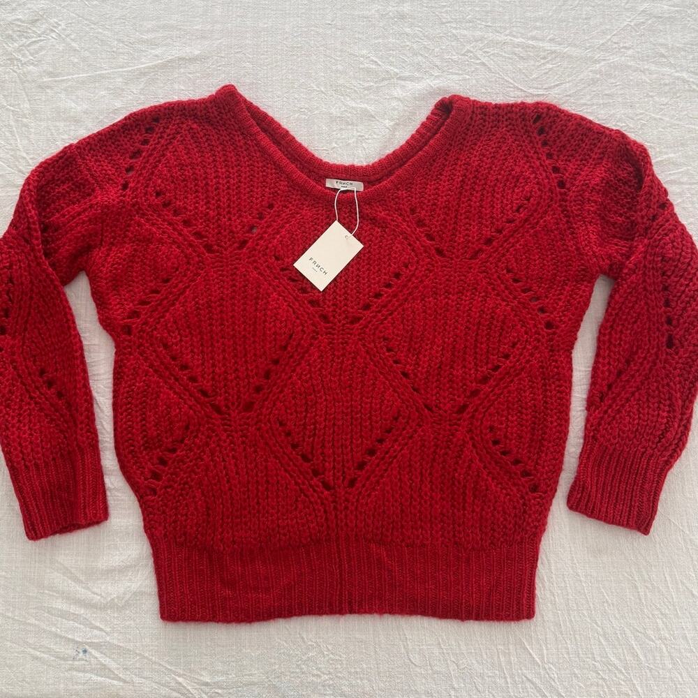 FRNCH Paris NWT | red crochet loose knit pullover sweater | M/L